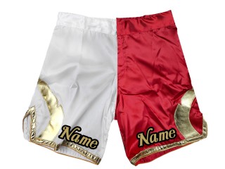 カスタム MMA ショーツに名前またはロゴを追加: ホワイト - レッド