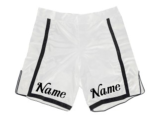 名前またはロゴ入りのカスタムデザイン MMA ショーツ : ホワイト - ブラック