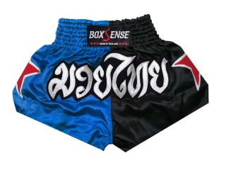 BOXSENSE タイボクシングパンツ : BXS-089-青い-黒